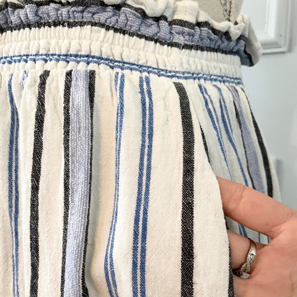 Linen and super soft Rayon blend striped blue black white midi skirt w/ pockets - Picture 6 of 9